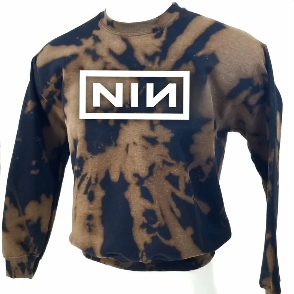 NINE INCH NAILS "NIN" Rock Band Acid Wash Pullover Crewneck Sweatshirt y2k punk - Picture 3 of 5